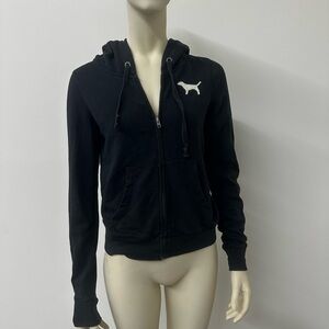 PINK Victoria's Secret RARE Love Pink Black Hoodie with Dog Emblem